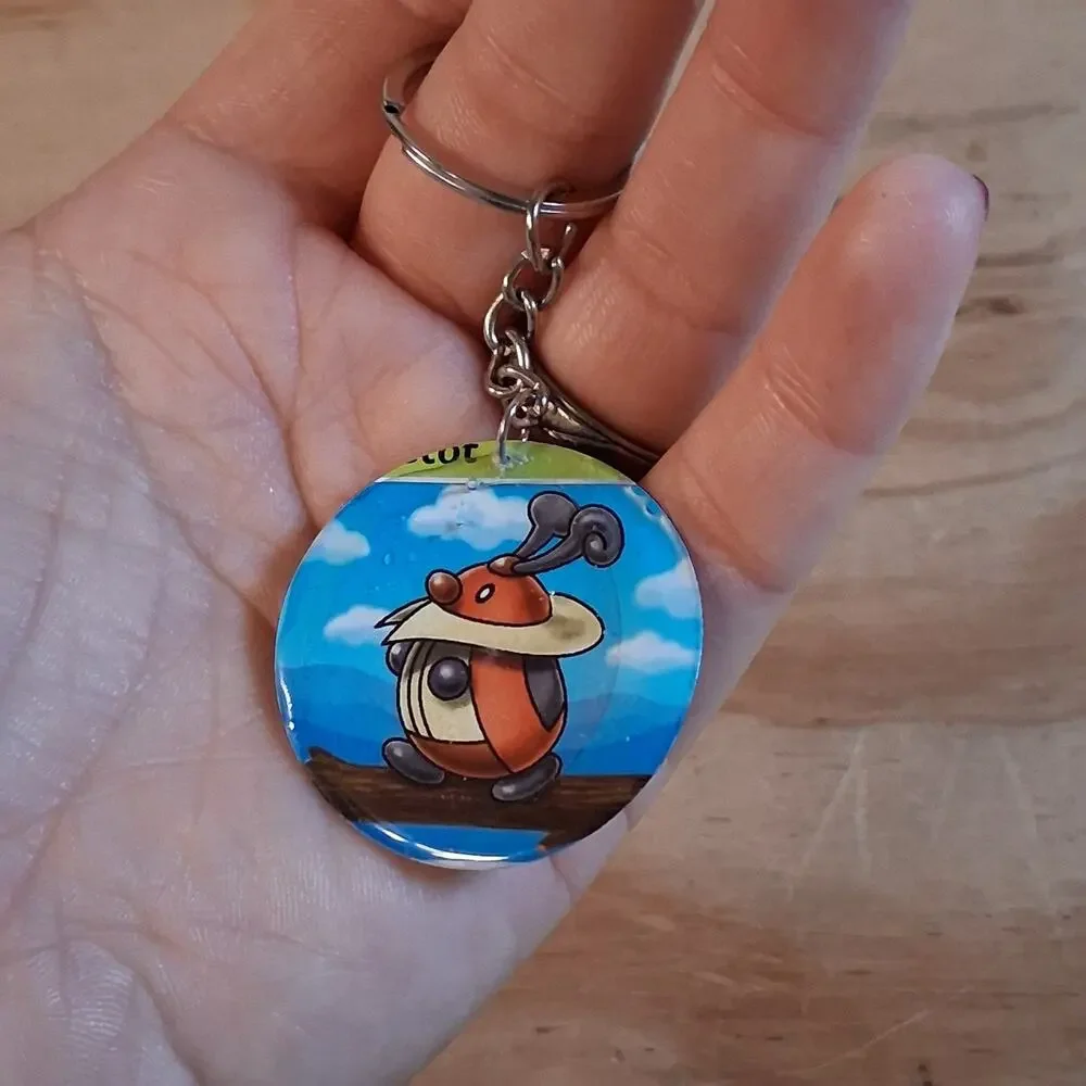 Handmade Kricketot Keychain Resin Card Round Keychain Ladybug Gold Chain